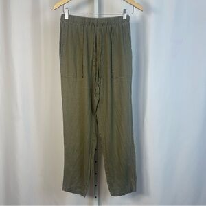 Amazhiyu Medium Linen Olive Green Straight Leg Cargo Pants Vacation Loose